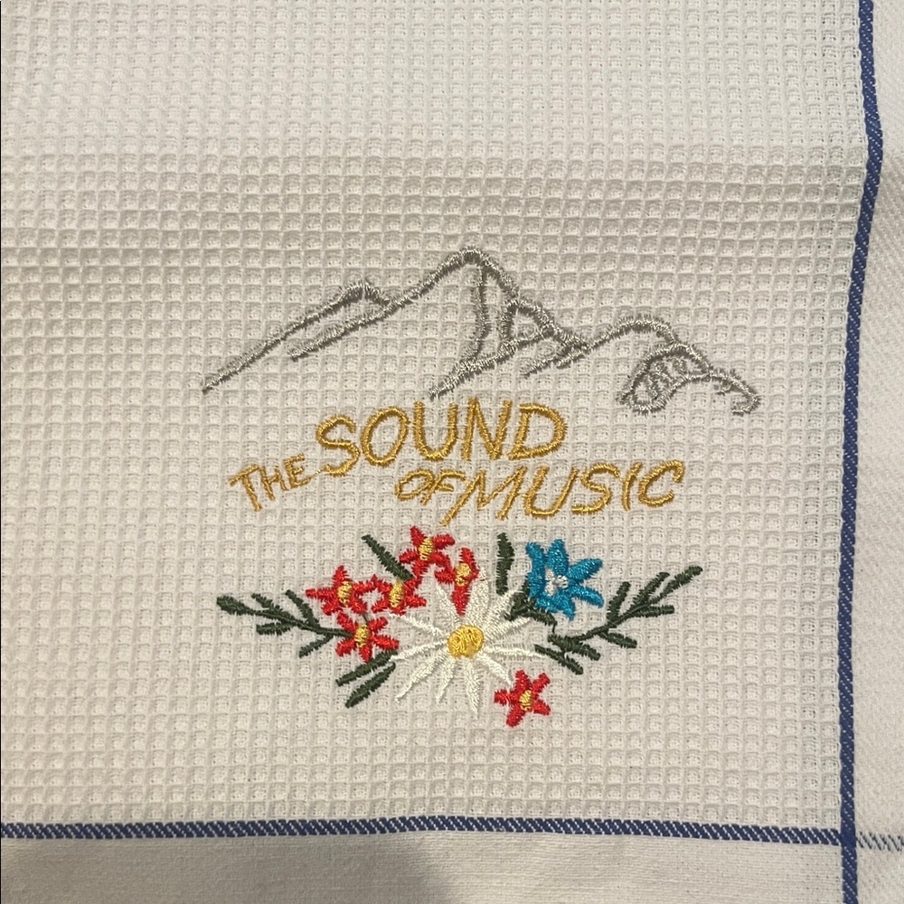 Sound of Music Embroidered Tea Towel - White